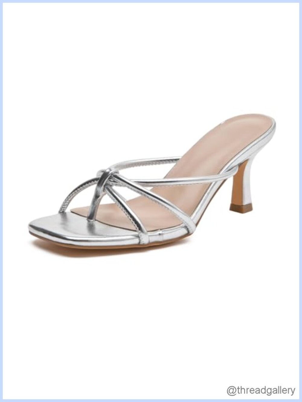 Women's Kitten Heels Strappy Square Open Toe Flip Flop Slip-On Sandals